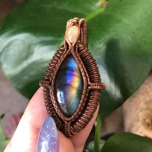 Handmade opal and labradorite pendant